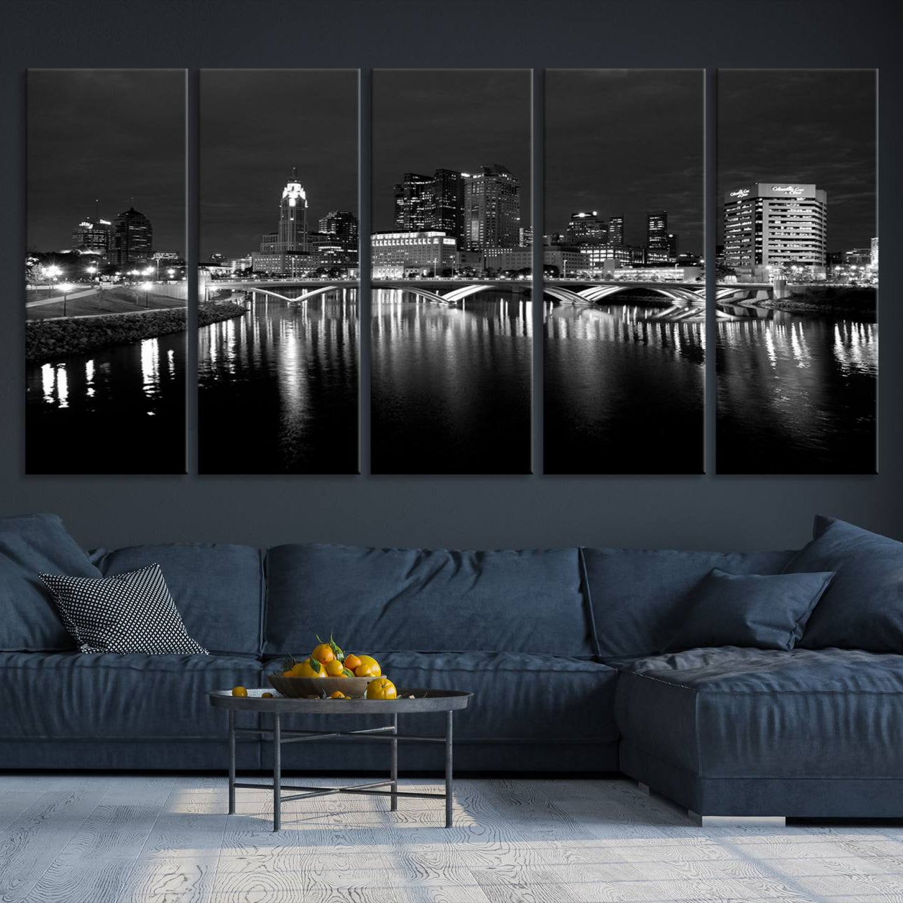 -Columbus City Lights Skyline Canvas Print, Black and White Wall Art Cityscape Canvas Print