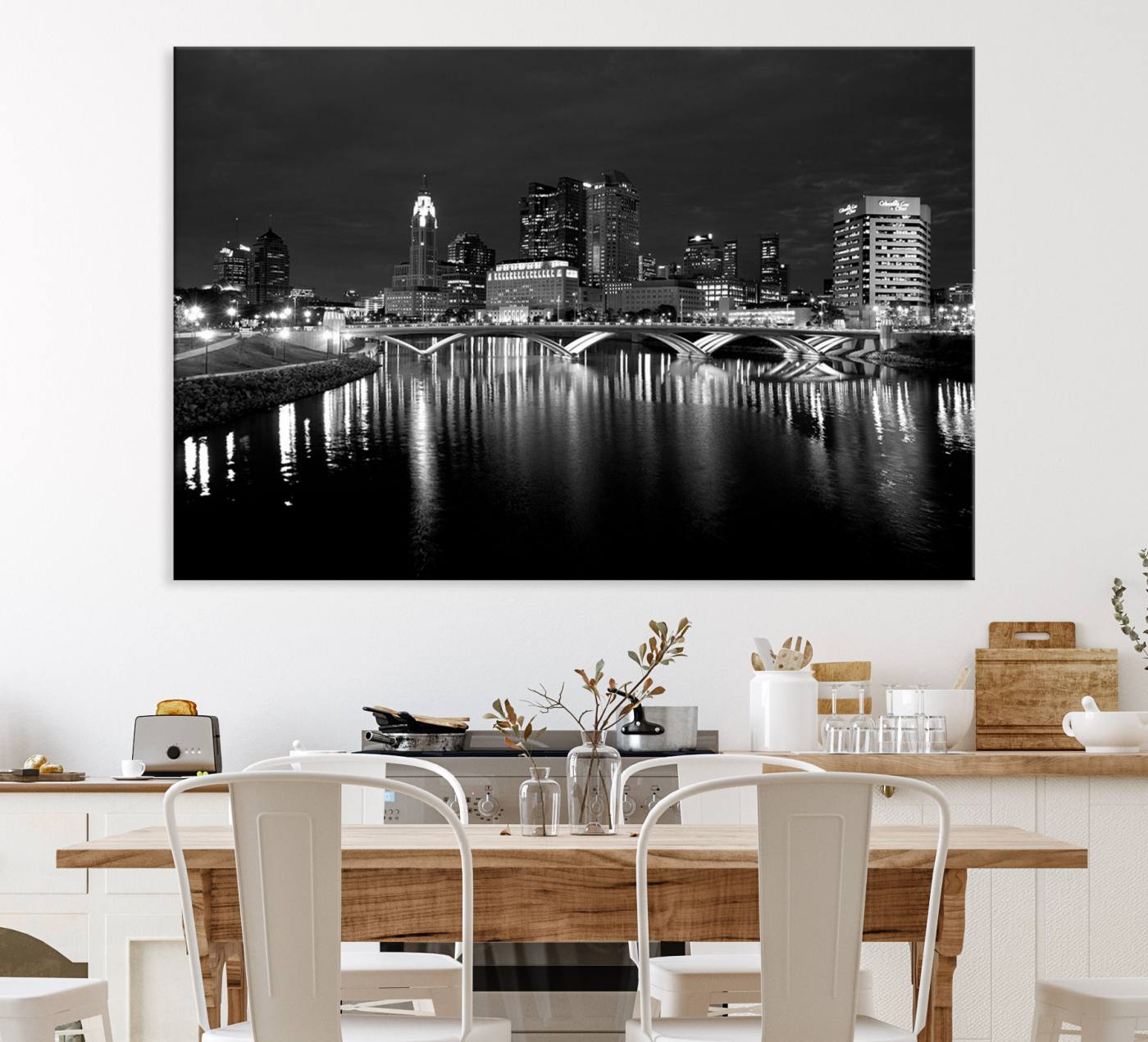57732-MGV-CV-36X24-Columbus City Lights Skyline Canvas Print, Black and White Wall Art Cityscape Canvas Print