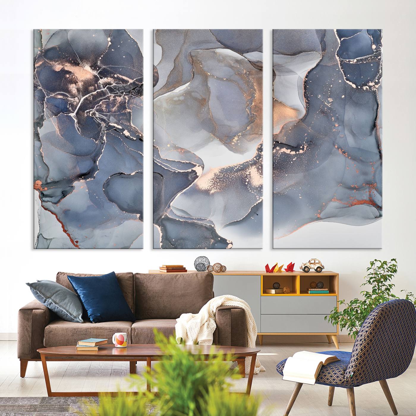 81843-MGV-CV-36X24-Contemporary Art Gray Gold Abstract Canvas Art Print