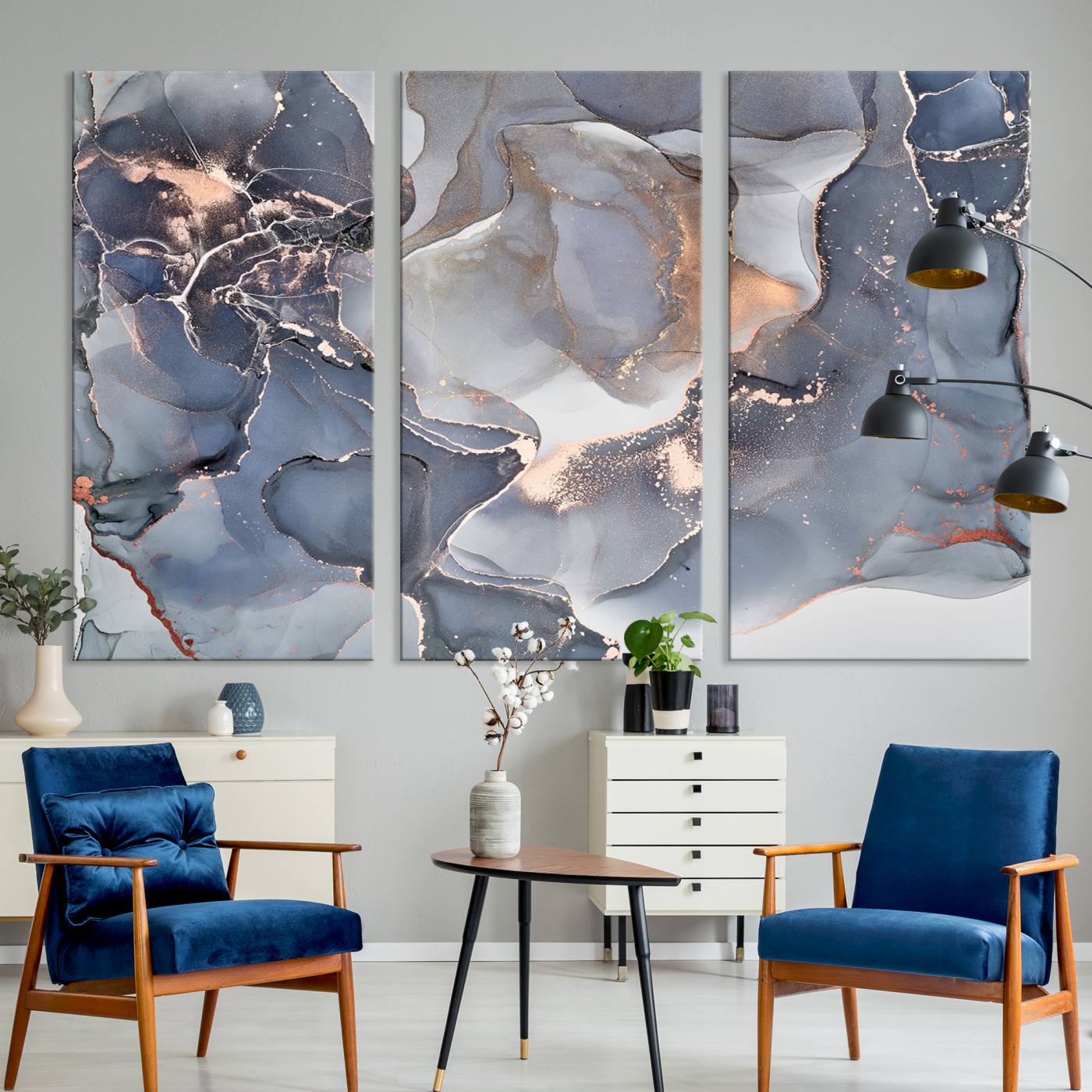 81843-MGV-CV-36X24-Contemporary Art Gray Gold Abstract Canvas Art Print