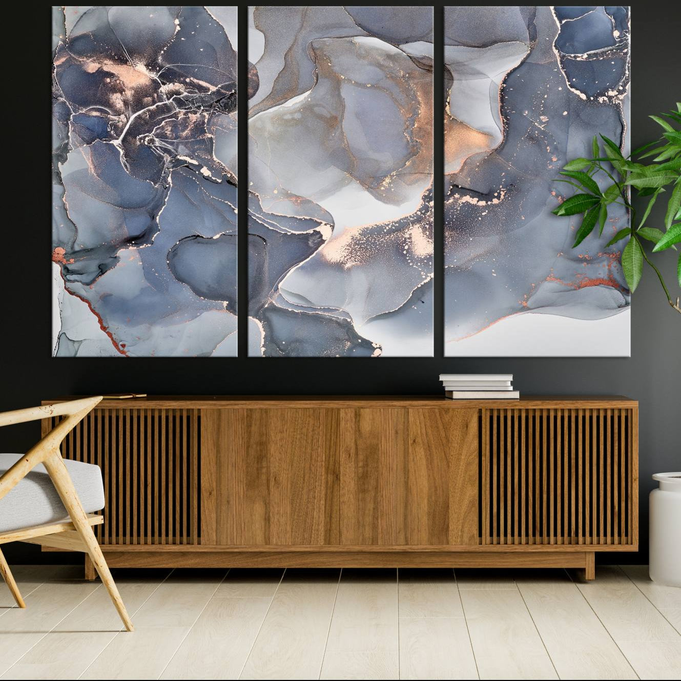 81843-MGV-CV-36X24-Contemporary Art Gray Gold Abstract Canvas Art Print