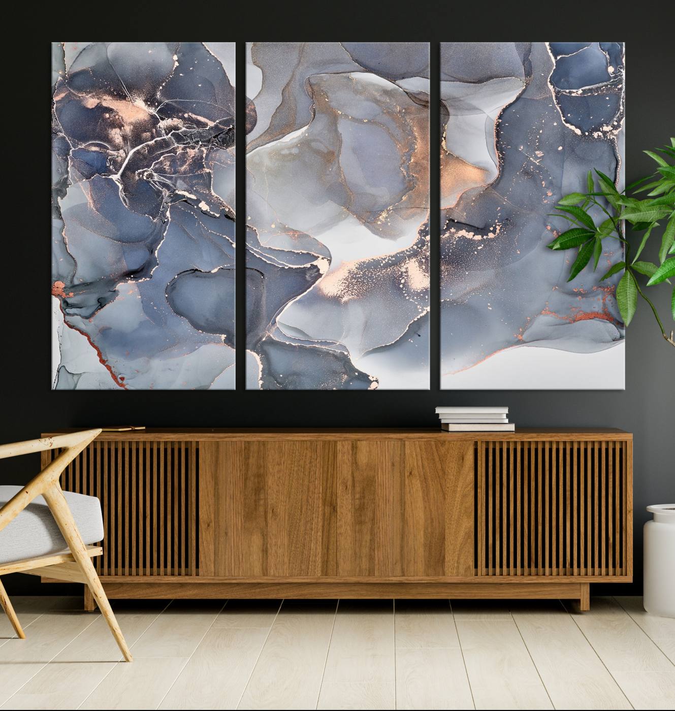 81843-MGV-CV-36X24-Contemporary Art Gray Gold Abstract Canvas Art Print