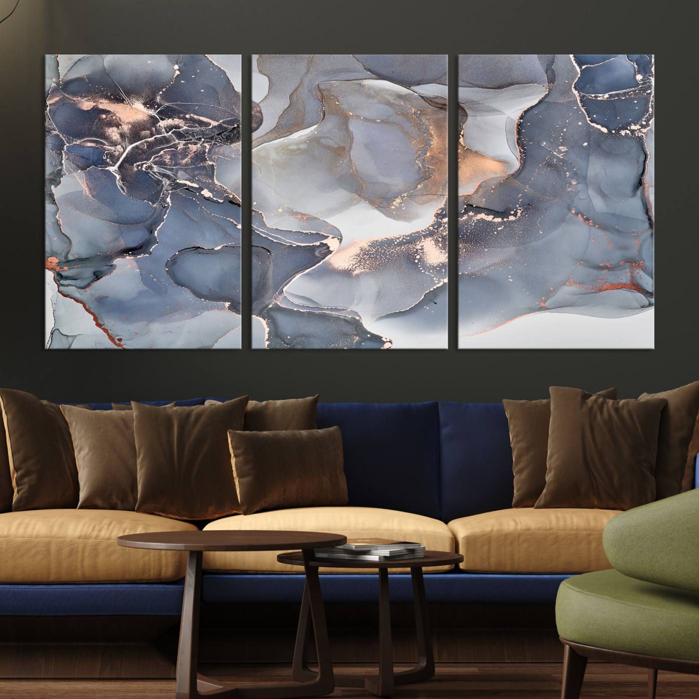 81843-MGV-CV-36X24-Contemporary Art Gray Gold Abstract Canvas Art Print