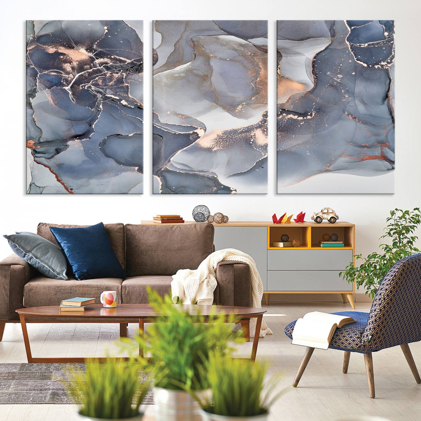 81843-MGV-CV-36X24-Contemporary Art Gray Gold Abstract Canvas Art Print