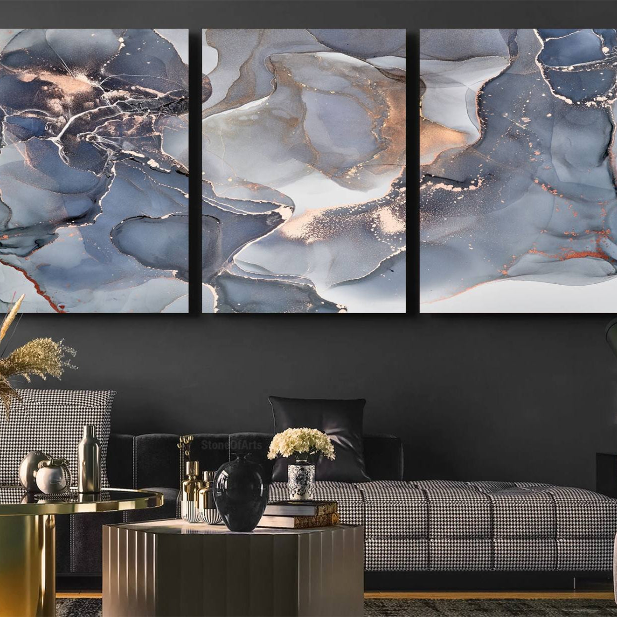 81843-MGV-CV-36X24-Contemporary Art Gray Gold Abstract Canvas Art Print