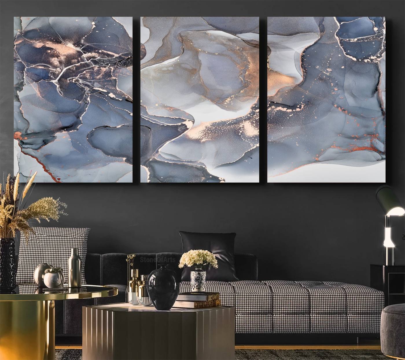 81843-MGV-CV-36X24-Contemporary Art Gray Gold Abstract Canvas Art Print