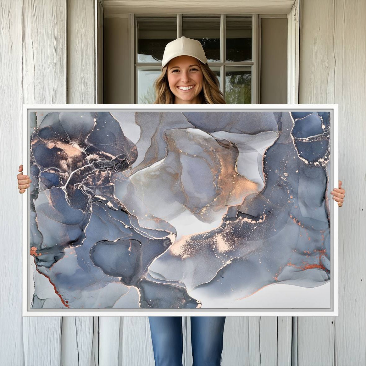 81843-MGV-CV-36X24-Contemporary Art Gray Gold Abstract Canvas Art Print