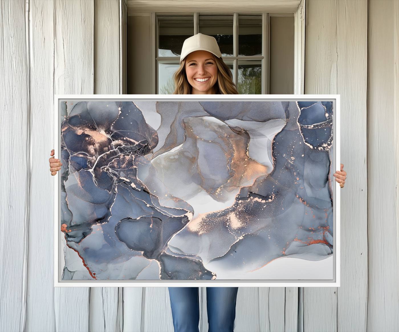 81843-MGV-CV-36X24-Contemporary Art Gray Gold Abstract Canvas Art Print