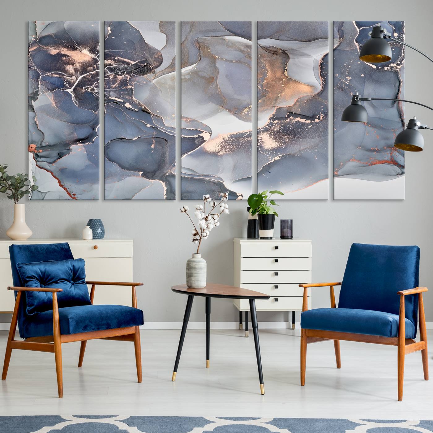 81843-MGV-CV-36X24-Contemporary Art Gray Gold Abstract Canvas Art Print