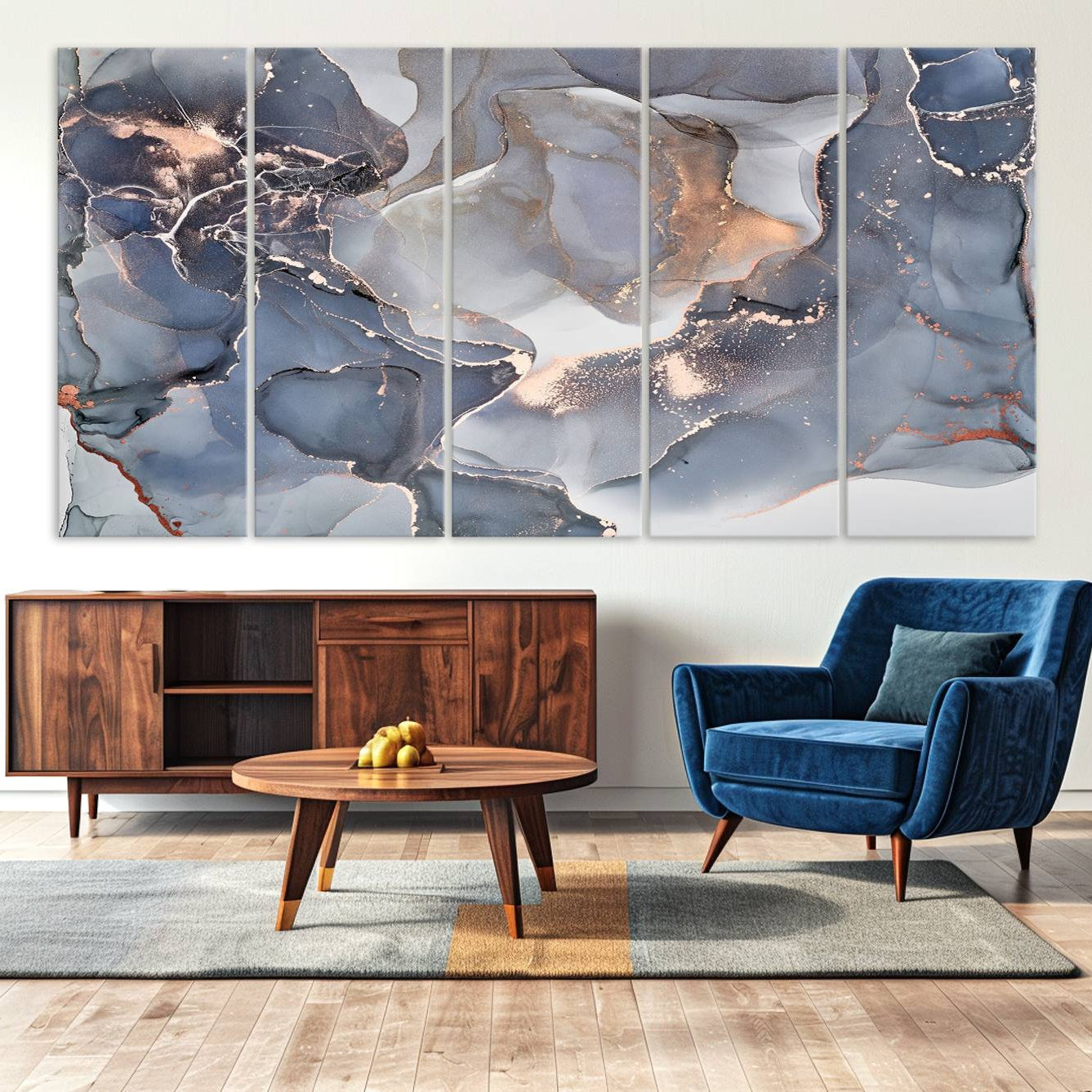 81843-MGV-CV-36X24-Contemporary Art Gray Gold Abstract Canvas Art Print