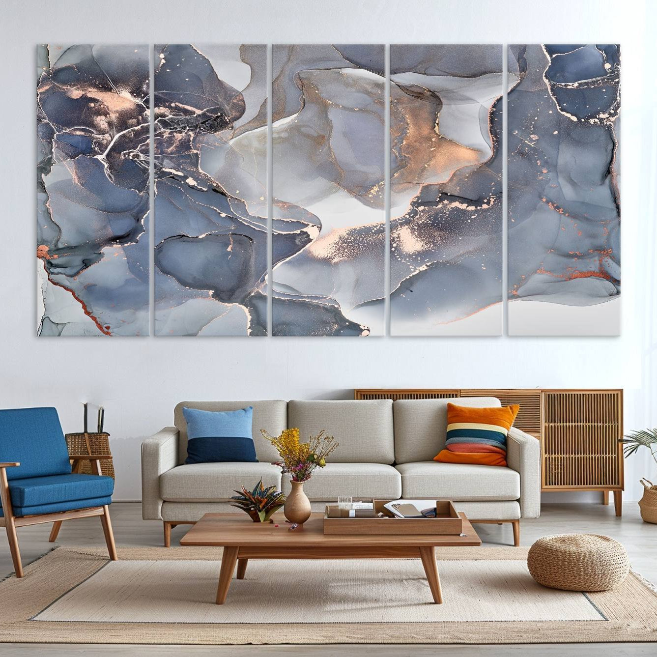 81843-MGV-CV-36X24-Contemporary Art Gray Gold Abstract Canvas Art Print