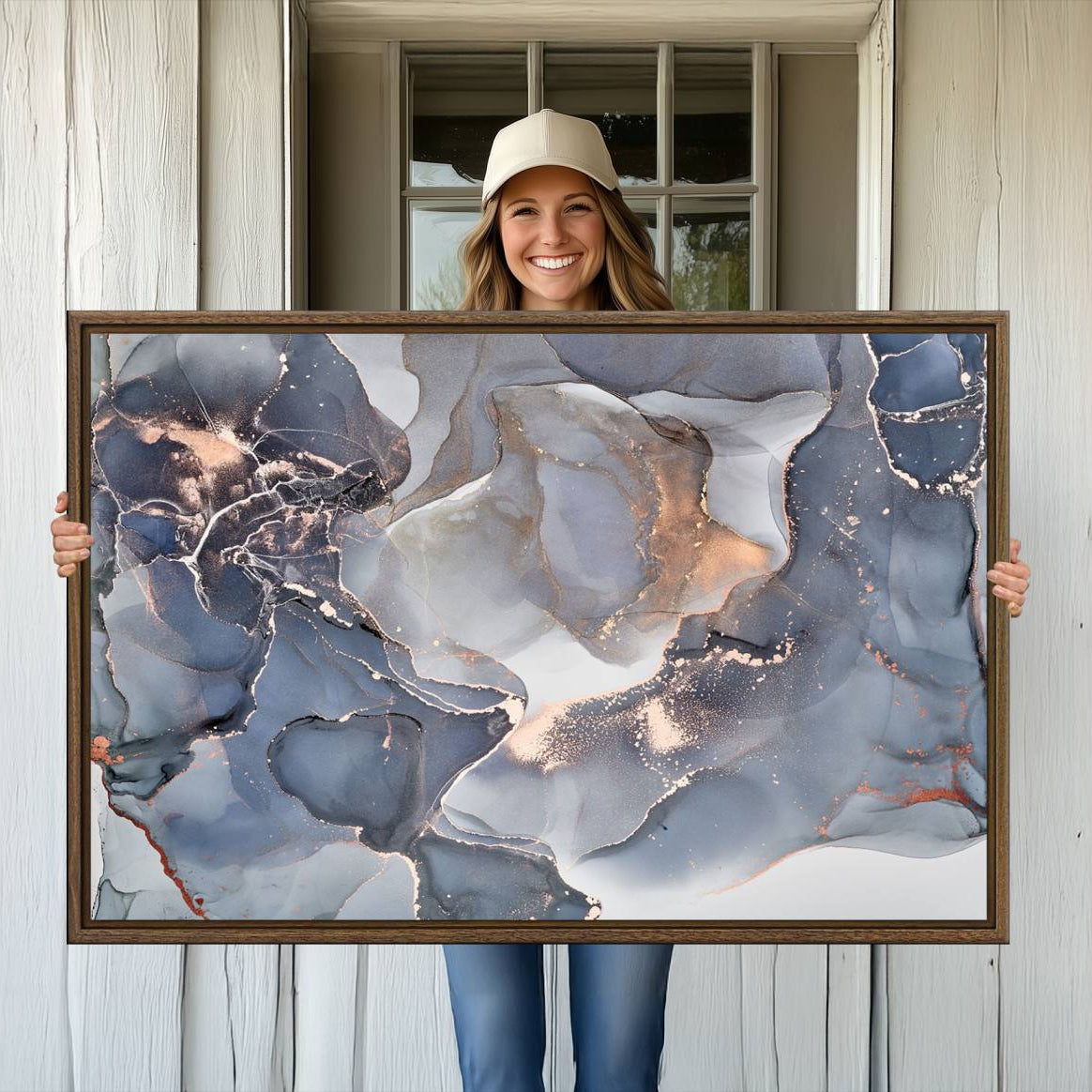 81843-MGV-CV-36X24-Contemporary Art Gray Gold Abstract Canvas Art Print