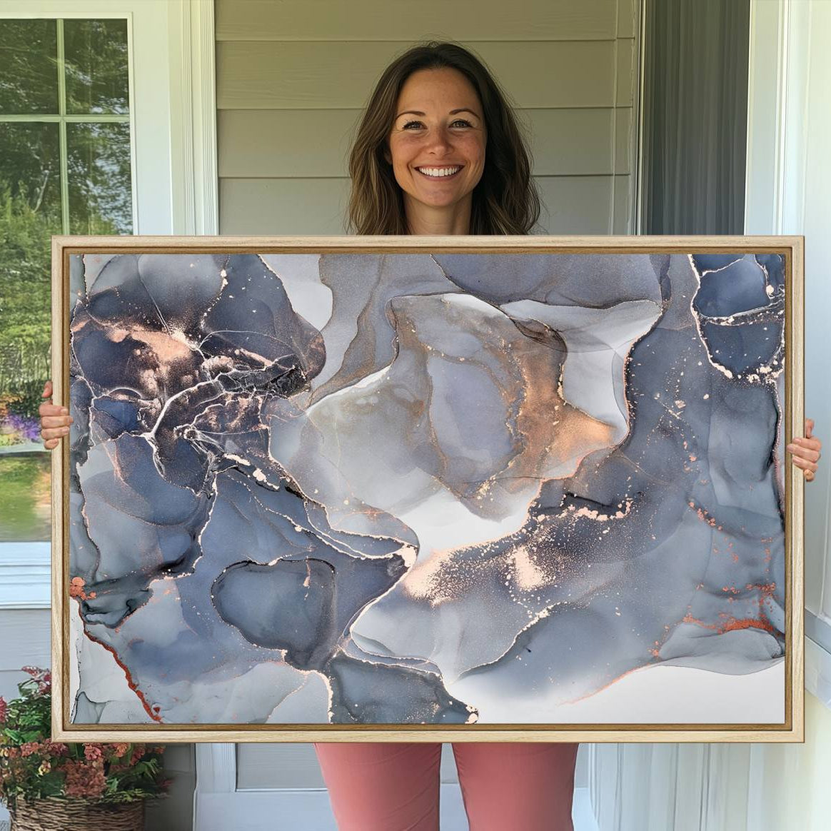 81843-MGV-CV-36X24-Contemporary Art Gray Gold Abstract Canvas Art Print