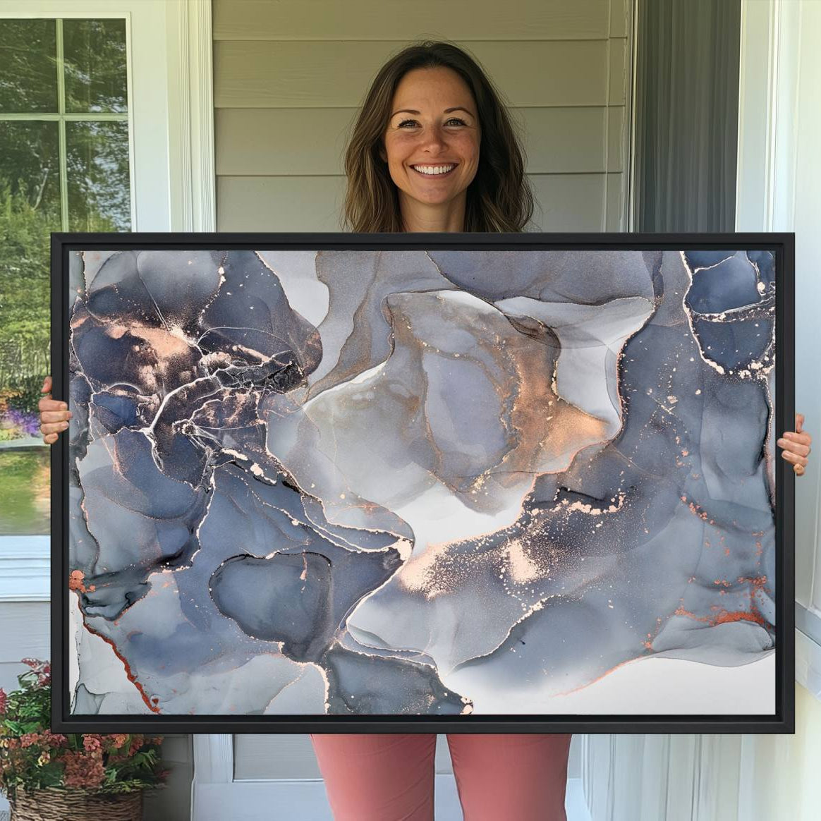 81843-MGV-CV-36X24-Contemporary Art Gray Gold Abstract Canvas Art Print