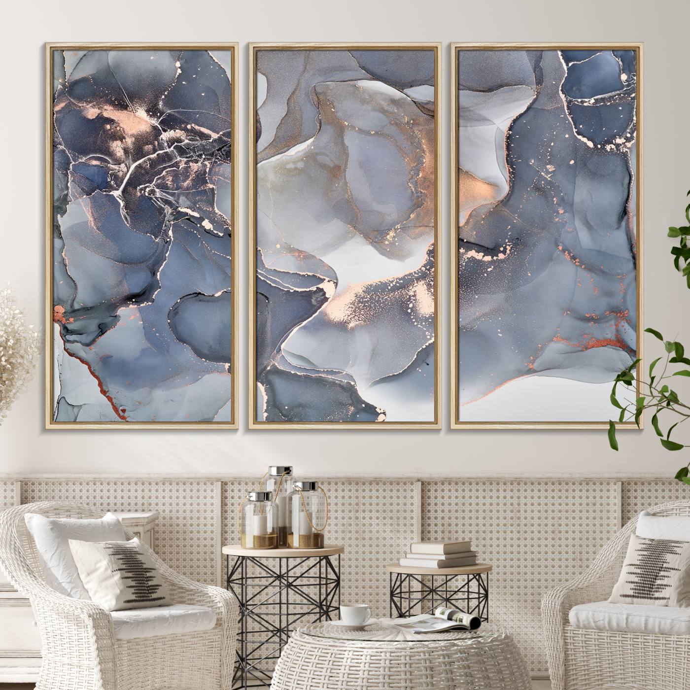 81843-MGV-CV-36X24-Contemporary Art Gray Gold Abstract Canvas Art Print