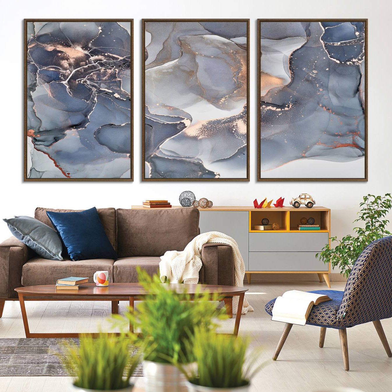 81843-MGV-CV-36X24-Contemporary Art Gray Gold Abstract Canvas Art Print