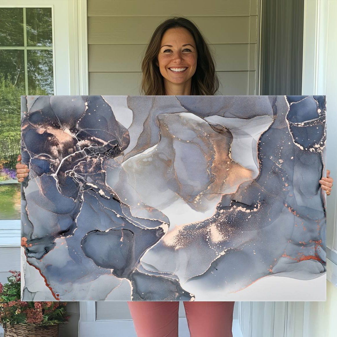 81843-MGV-CV-36X24-Contemporary Art Gray Gold Abstract Canvas Art Print