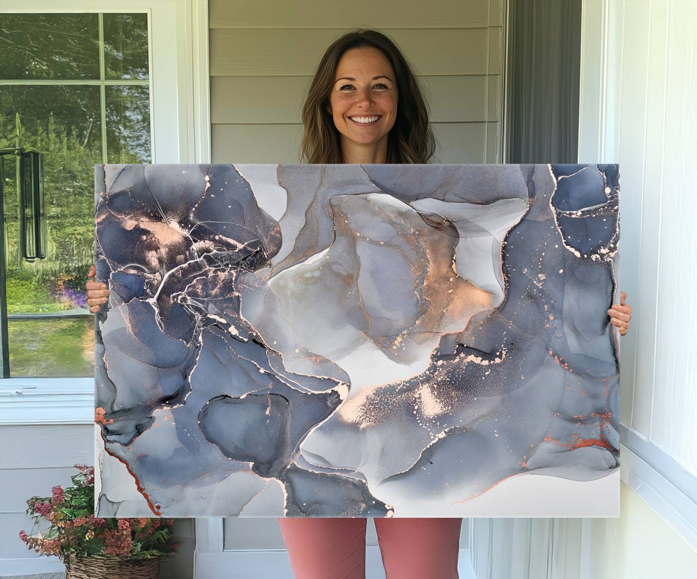 81843-MGV-CV-36X24-Contemporary Art Gray Gold Abstract Canvas Art Print