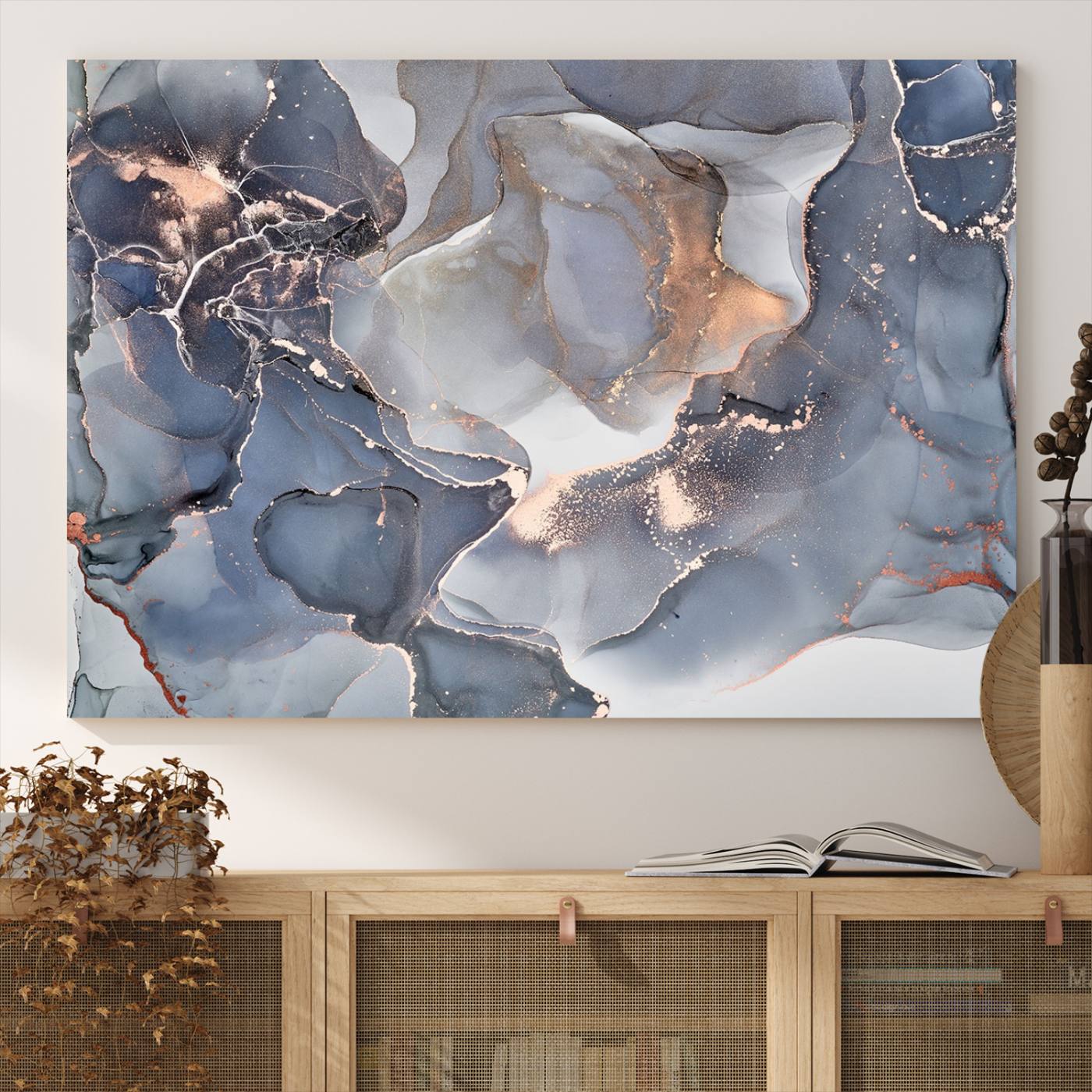 81843-MGV-CV-36X24-Contemporary Art Gray Gold Abstract Canvas Art Print