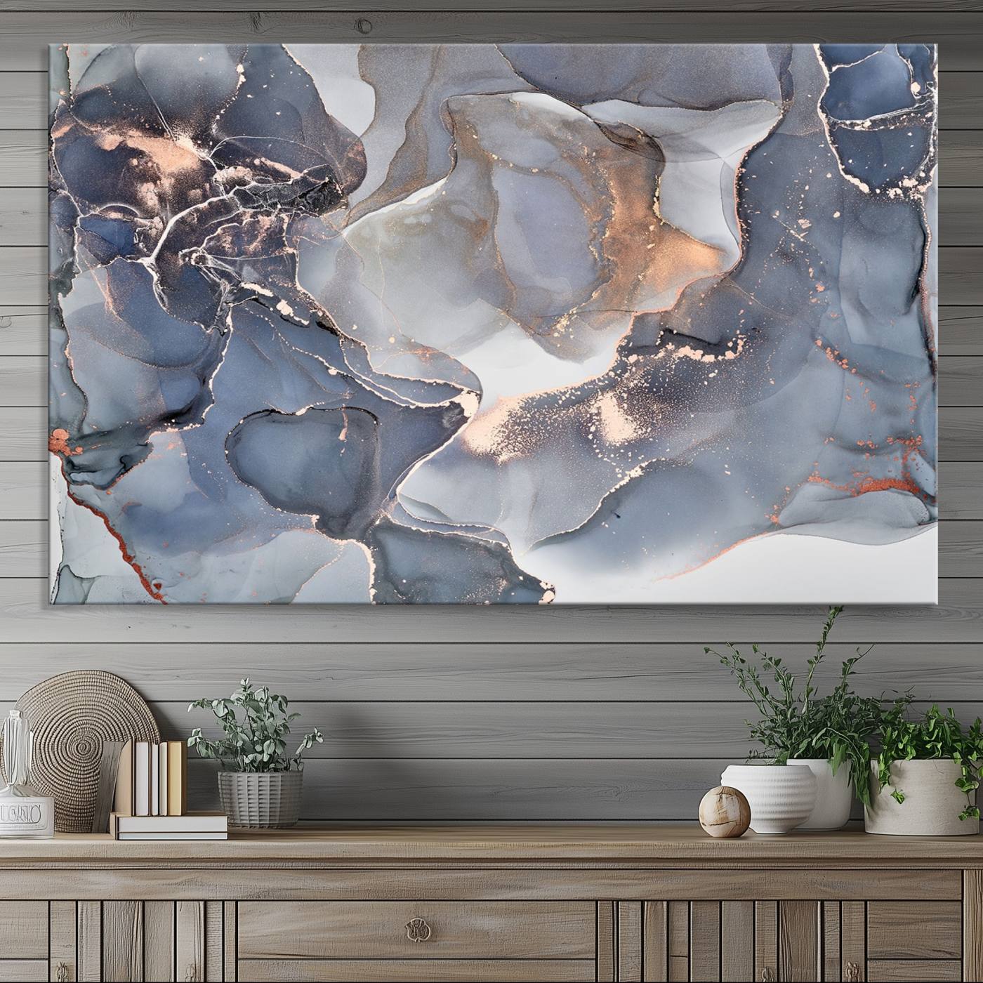 81843-MGV-CV-36X24-Contemporary Art Gray Gold Abstract Canvas Art Print