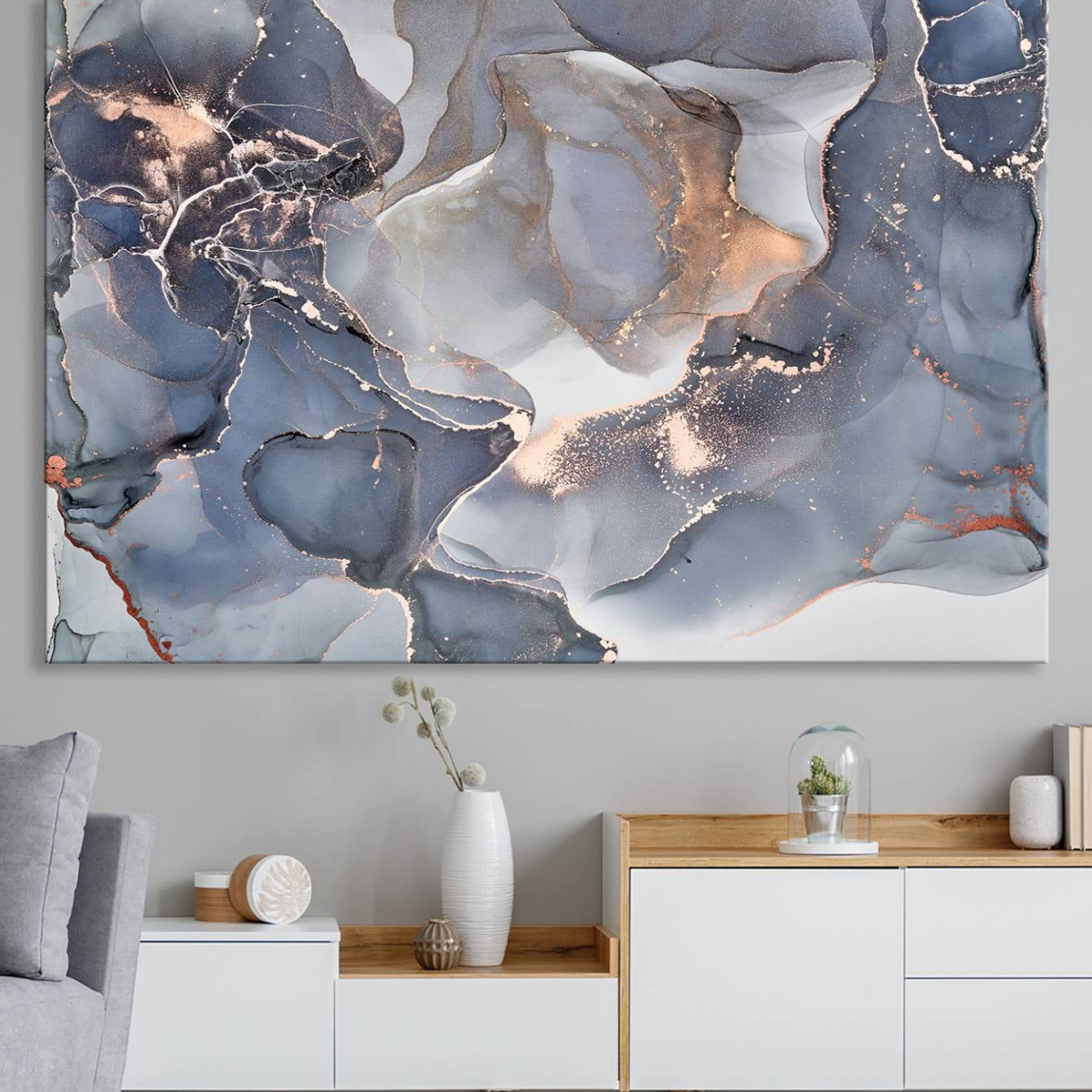 81843-MGV-CV-36X24-Contemporary Art Gray Gold Abstract Canvas Art Print