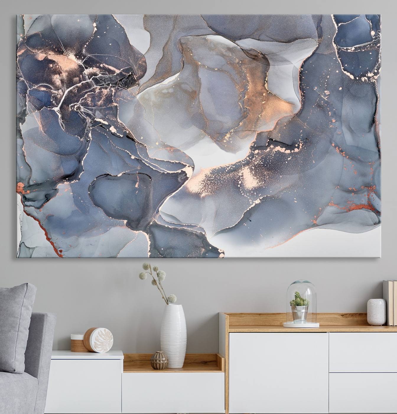 81843-MGV-CV-36X24-Contemporary Art Gray Gold Abstract Canvas Art Print