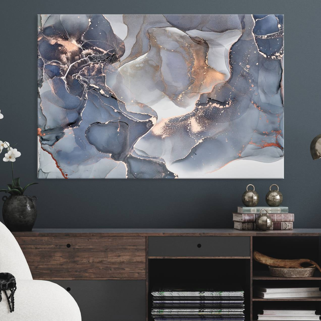 81843-MGV-CV-36X24-Contemporary Art Gray Gold Abstract Canvas Art Print