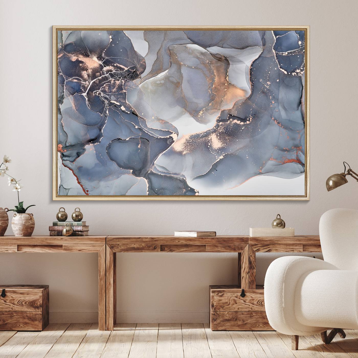 81843-MGV-FC-36X24_Natural-Contemporary Art Gray Gold Abstract Canvas Art Print