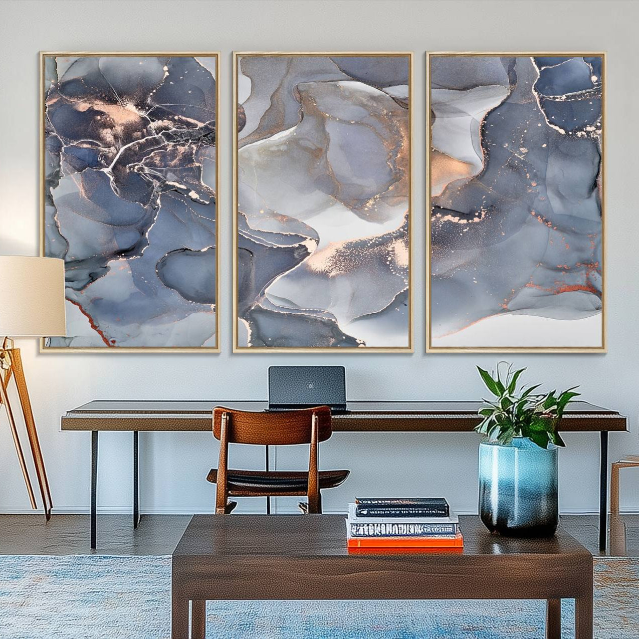 81843-MGV-FC-48X32-3P_Natural-Contemporary Art Gray Gold Abstract Canvas Art Print