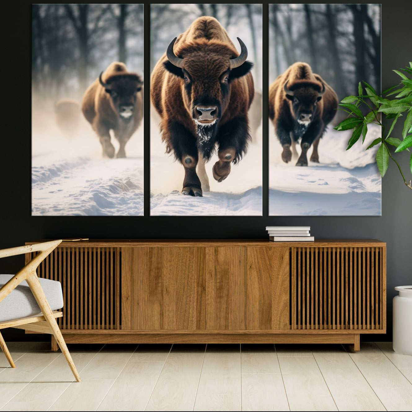 -Cow Bighorn Wall Art Canvas Print, Longhorn Texas Large Cow Animal Canvas Print