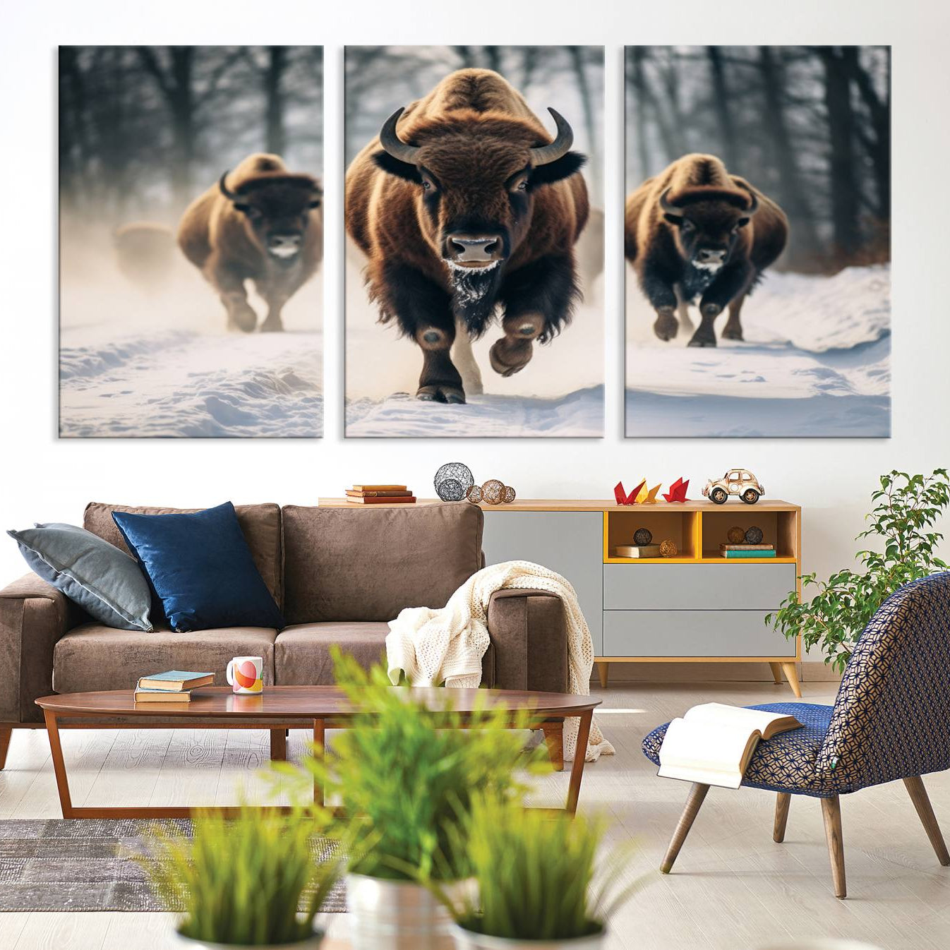 -Cow Bighorn Wall Art Canvas Print, Longhorn Texas Large Cow Animal Canvas Print