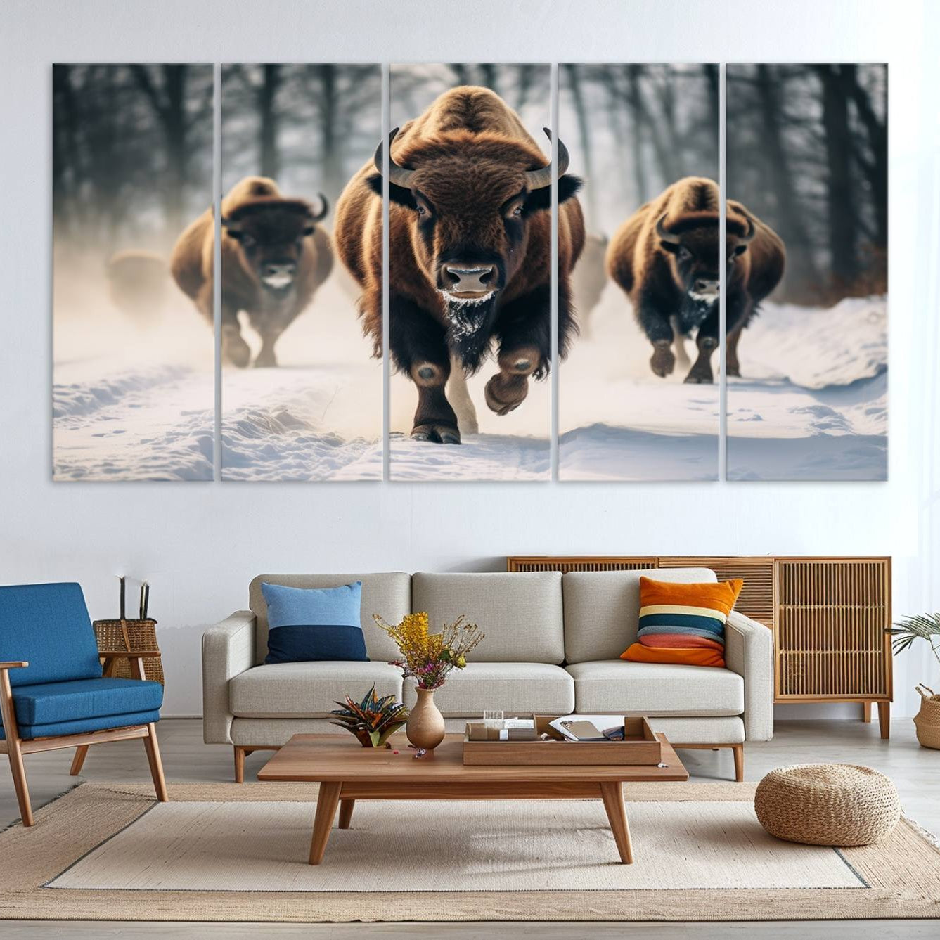 -Cow Bighorn Wall Art Canvas Print, Longhorn Texas Large Cow Animal Canvas Print