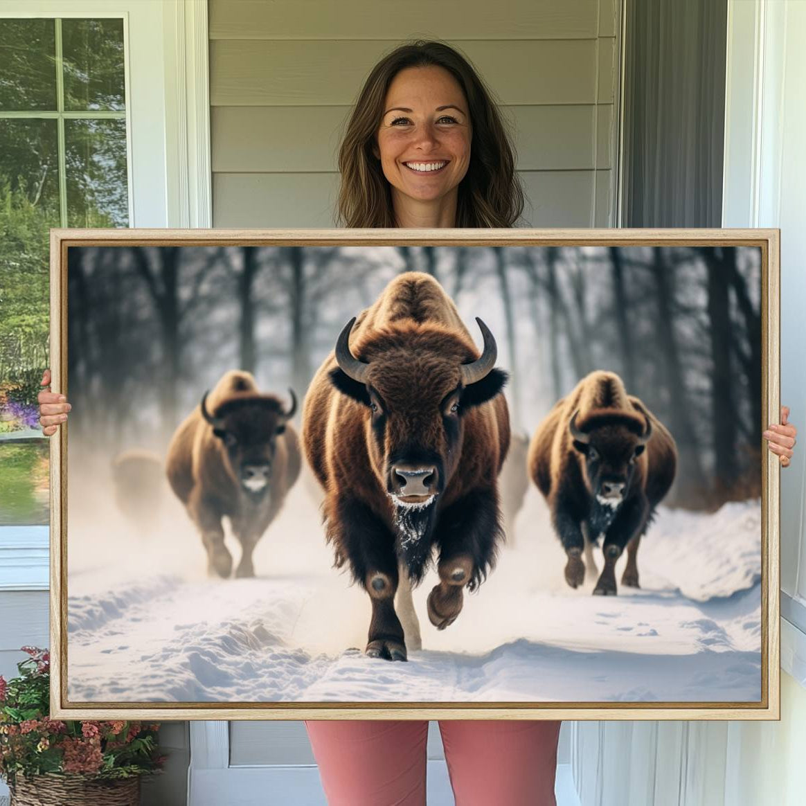 -Cow Bighorn Wall Art Canvas Print, Longhorn Texas Large Cow Animal Canvas Print