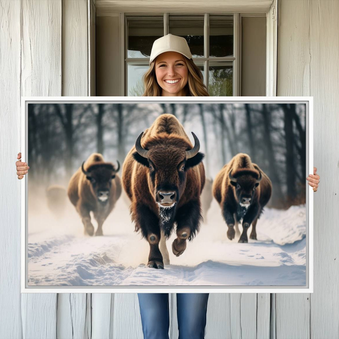 -Cow Bighorn Wall Art Canvas Print, Longhorn Texas Large Cow Animal Canvas Print