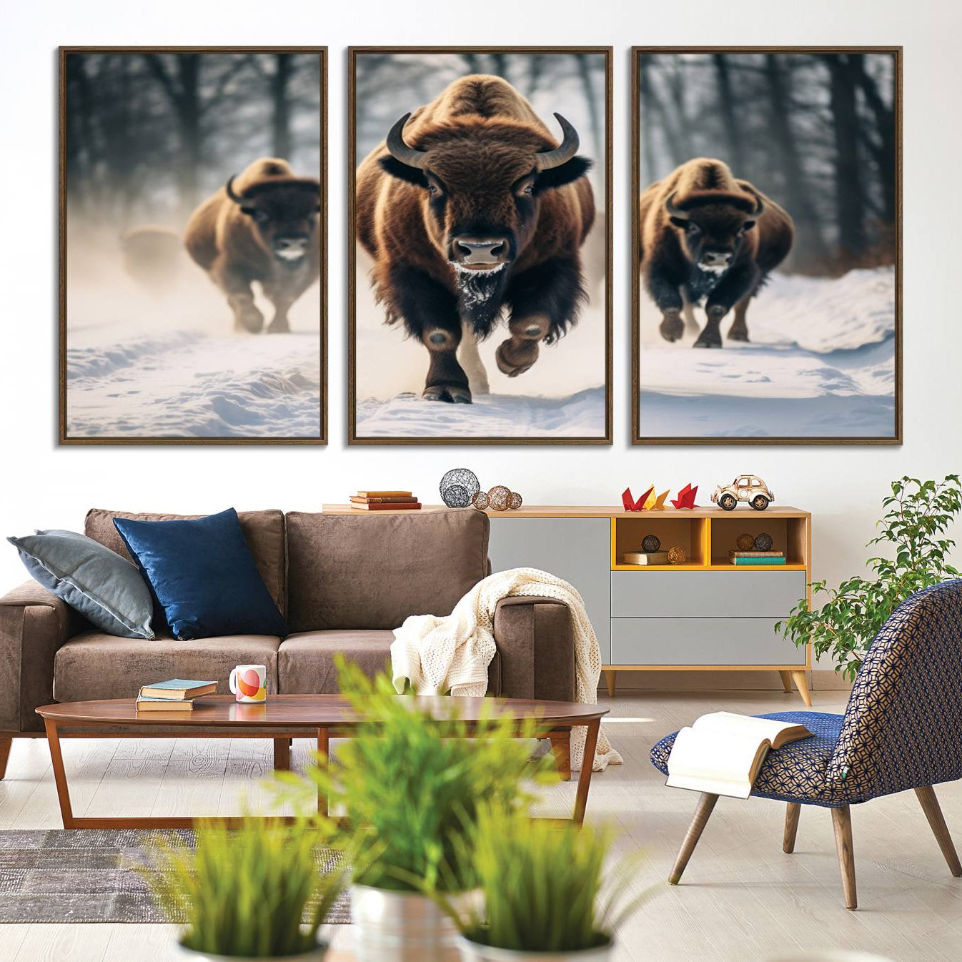 -Cow Bighorn Wall Art Canvas Print, Longhorn Texas Large Cow Animal Canvas Print