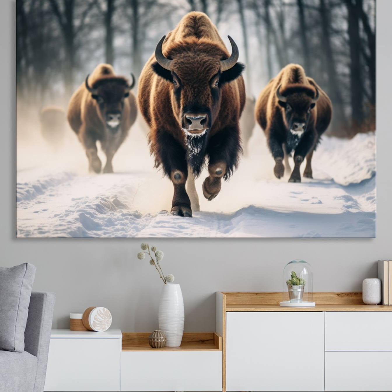 -Cow Bighorn Wall Art Canvas Print, Longhorn Texas Large Cow Animal Canvas Print