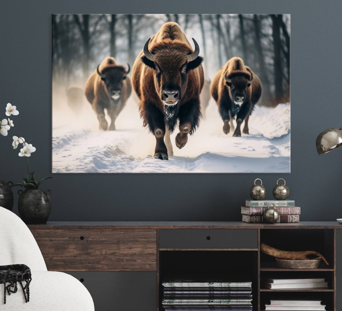 -Cow Bighorn Wall Art Canvas Print, Longhorn Texas Large Cow Animal Canvas Print