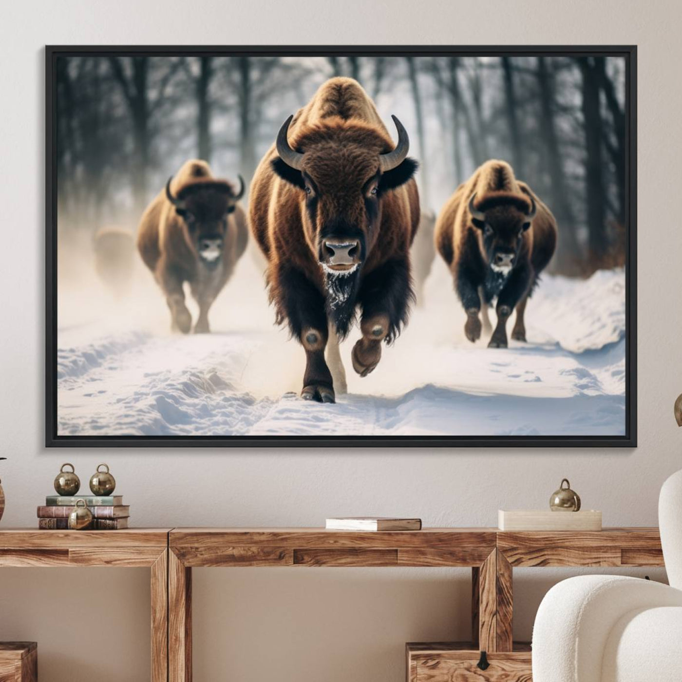 56549-MGV-FC-36X24_Black-Cow Bighorn Wall Art Canvas Print, Longhorn Texas Large Cow Animal Canvas Print