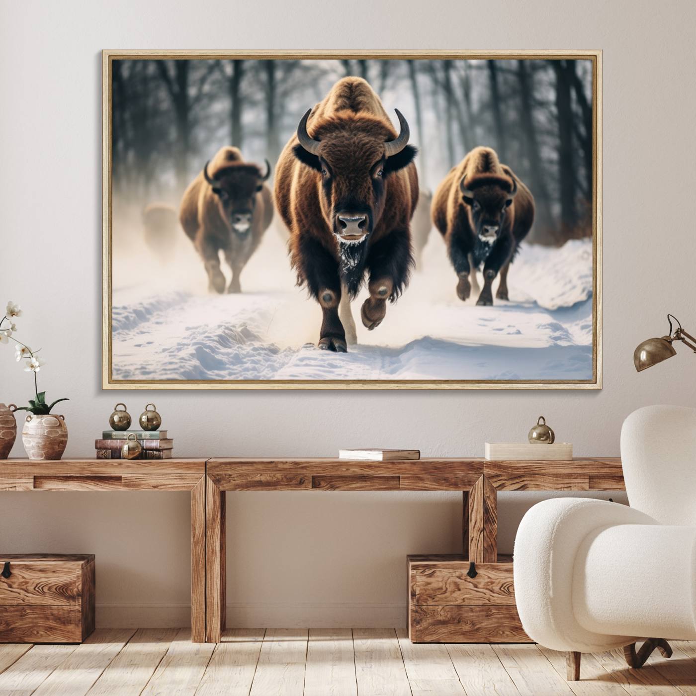 56549-MGV-FC-36X24_Natural-Cow Bighorn Wall Art Canvas Print, Longhorn Texas Large Cow Animal Canvas Print