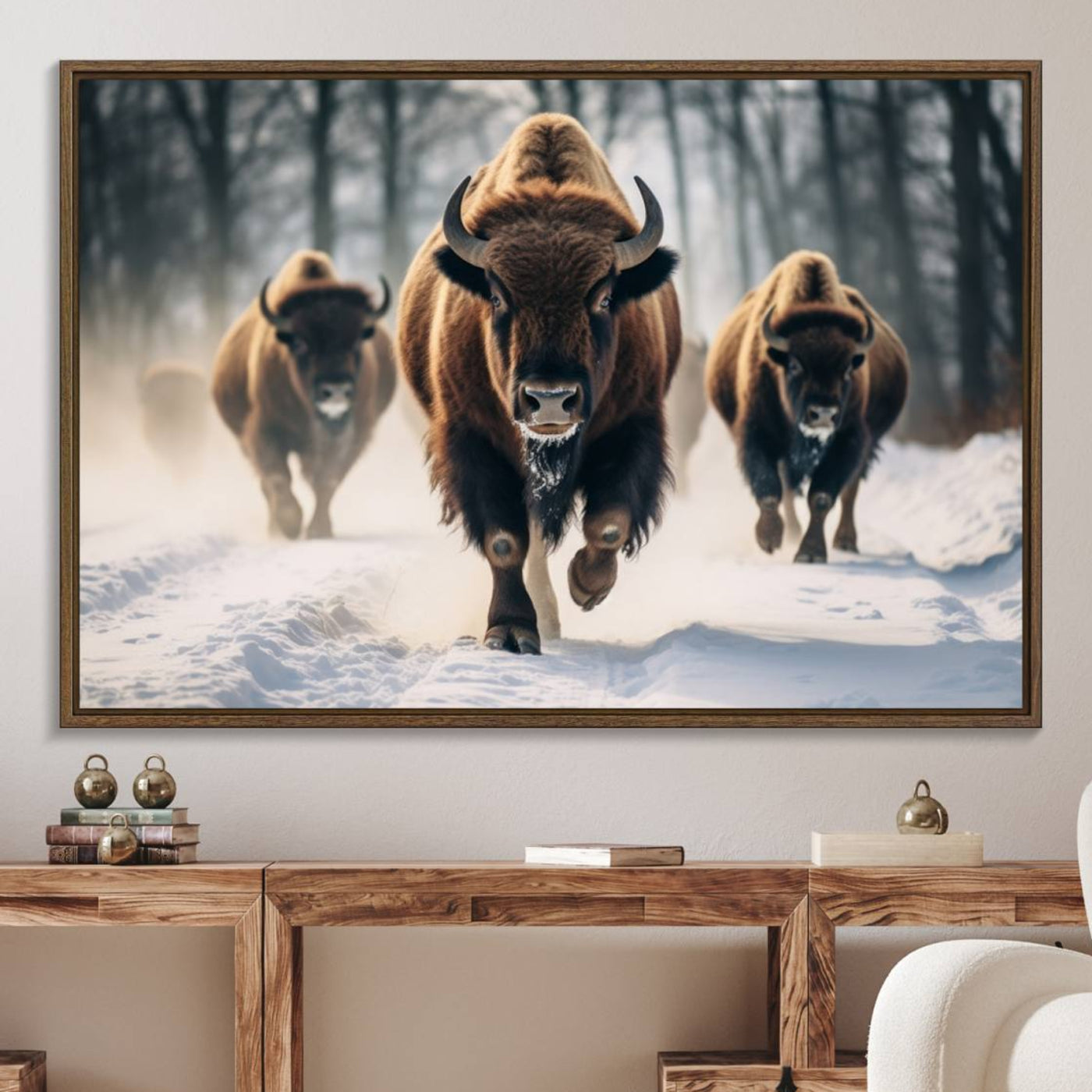 56549-MGV-FC-36X24_Walnut-Cow Bighorn Wall Art Canvas Print, Longhorn Texas Large Cow Animal Canvas Print