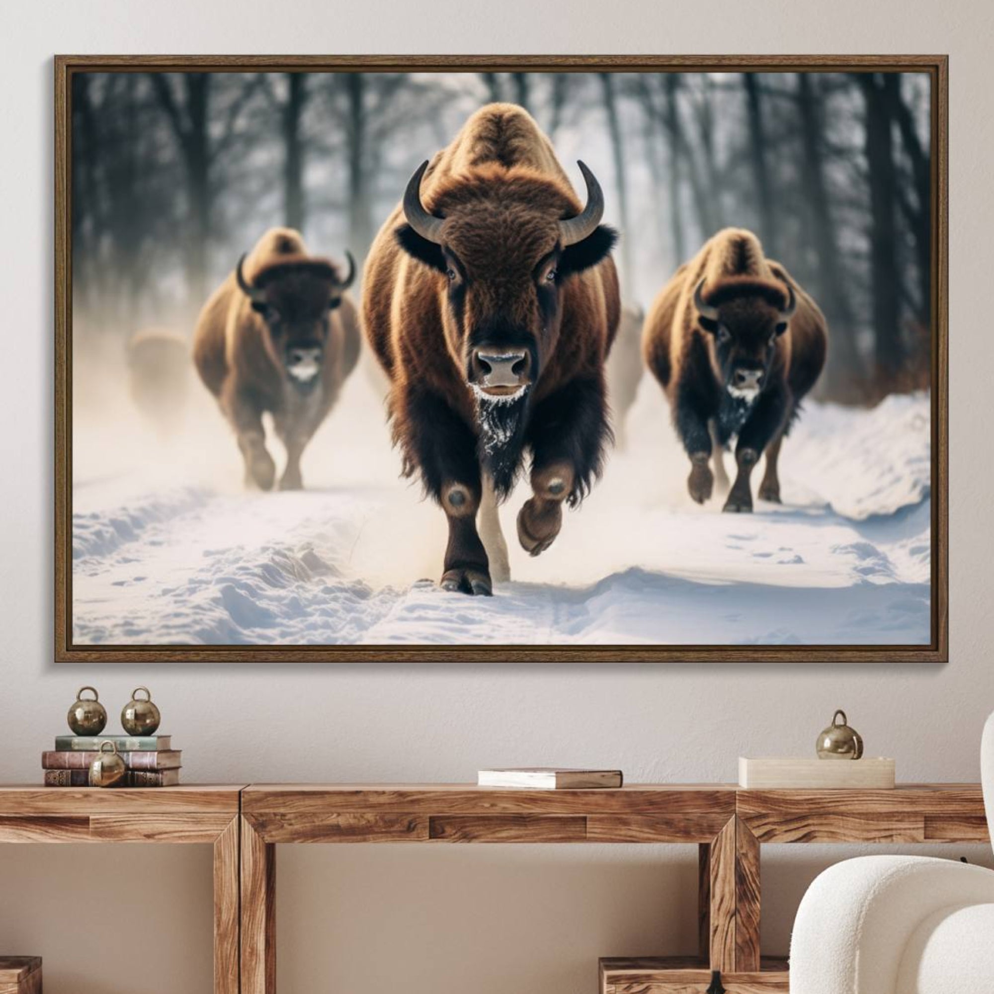 56549-MGV-FC-36X24_Walnut-Cow Bighorn Wall Art Canvas Print – Longhorn Texas Large Western Ranch Animal Rustic Canvas Artwork for Home, Office