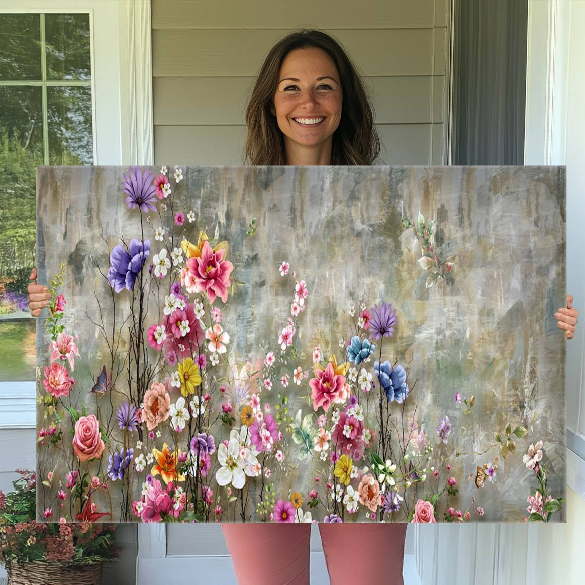 96650-MGV-CV-36X24-Cozy Flowers Painting on Canvas Wall Art Floral Canvas Print