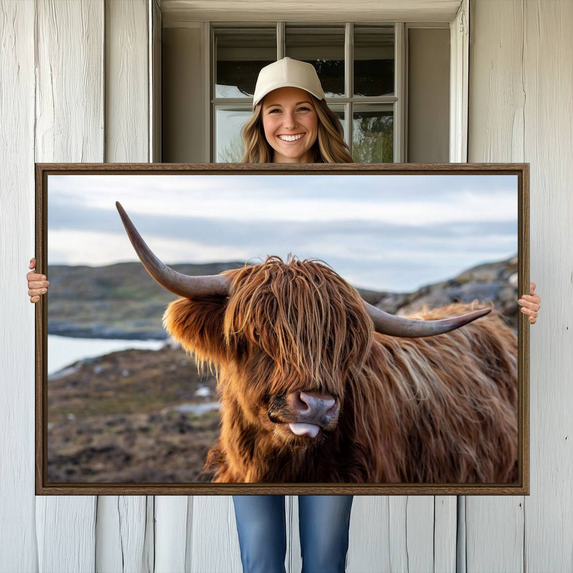 -Cuddly Highland Cow Canvas Photo Wall Art Print Highlands Art Cute Animal Wall Art