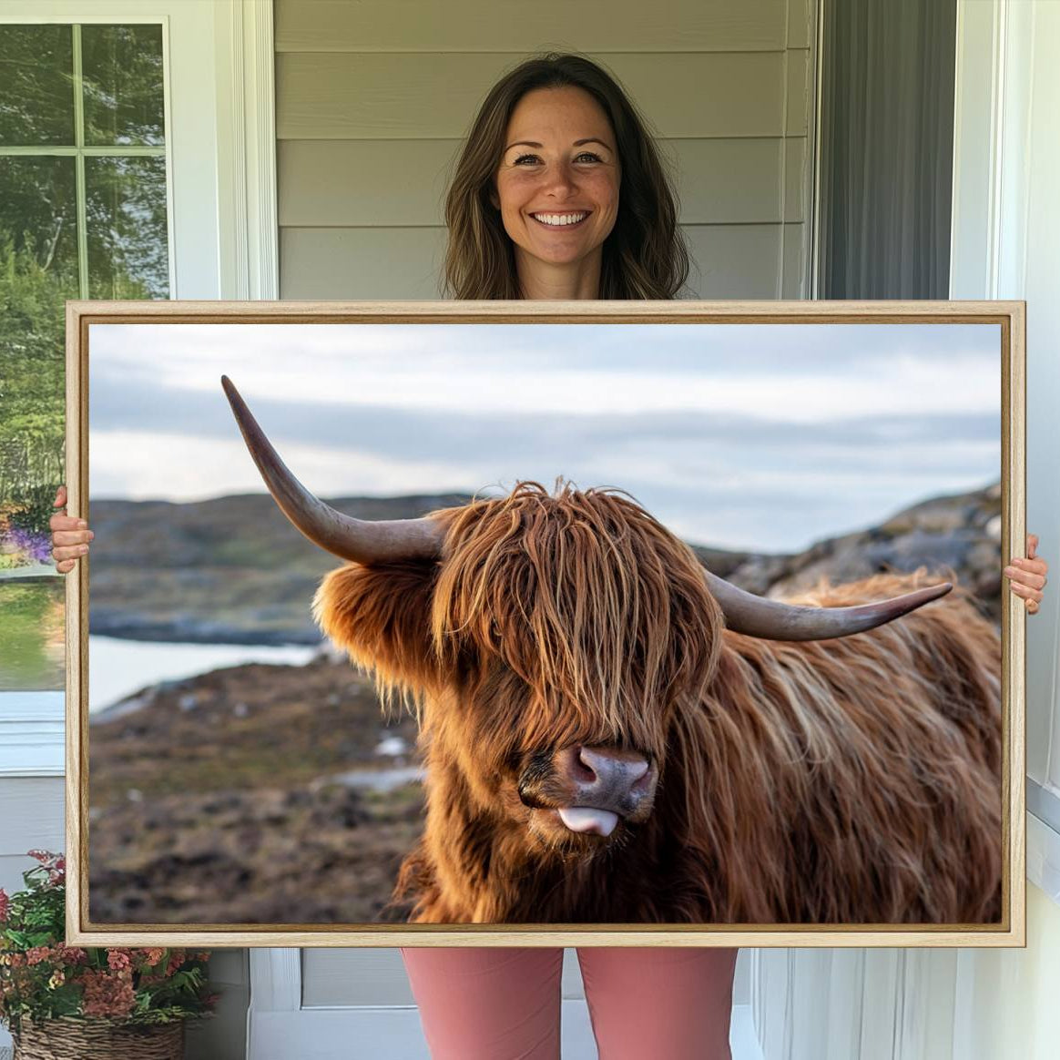 -Cuddly Highland Cow Canvas Photo Wall Art Print Highlands Art Cute Animal Wall Art