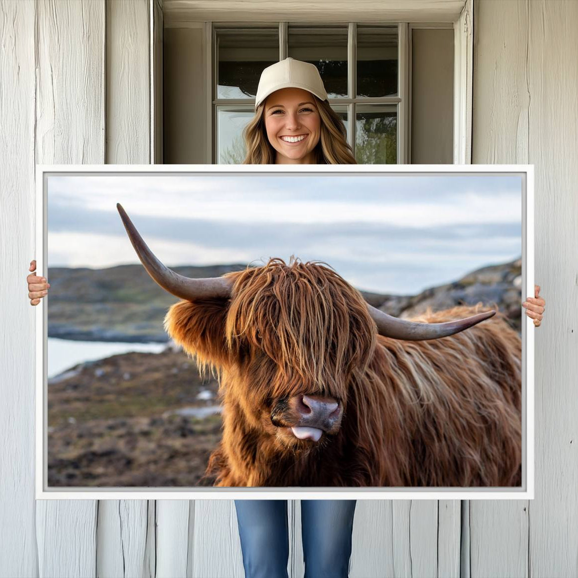 -Cuddly Highland Cow Canvas Photo Wall Art Print Highlands Art Cute Animal Wall Art