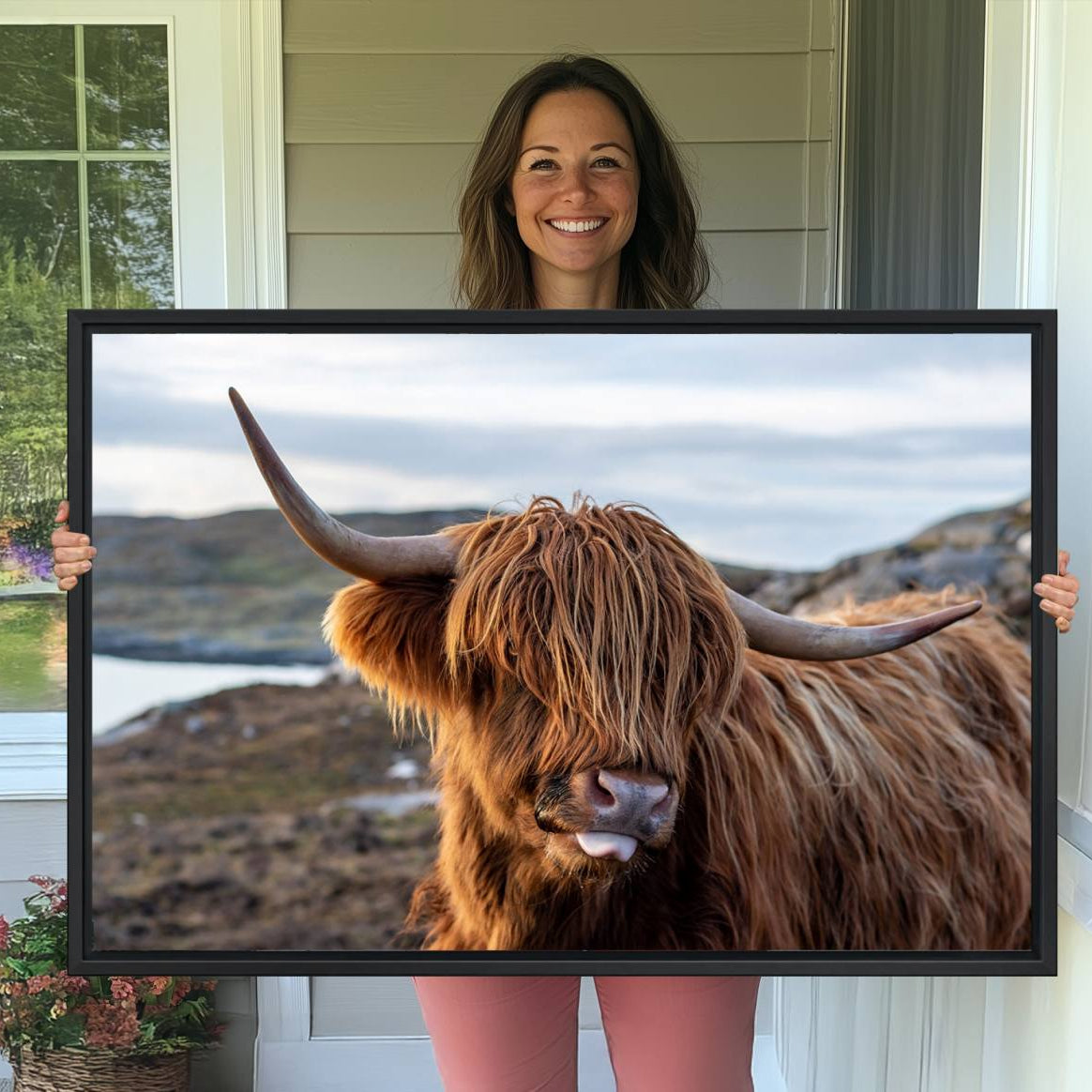 -Cuddly Highland Cow Canvas Photo Wall Art Print Highlands Art Cute Animal Wall Art