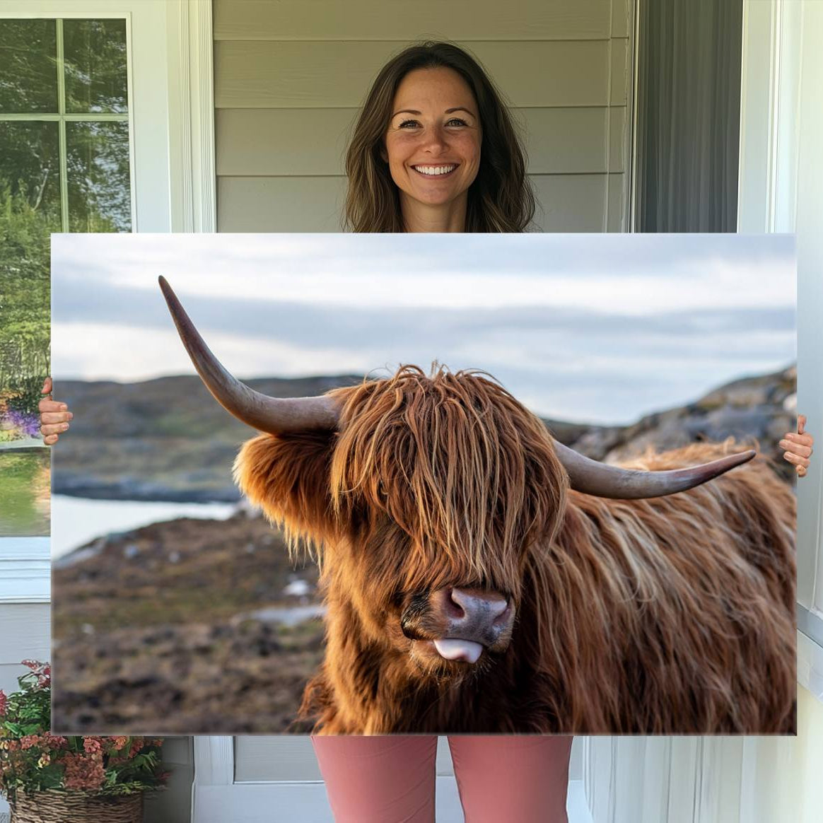-Cuddly Highland Cow Canvas Photo Wall Art Print Highlands Art Cute Animal Wall Art