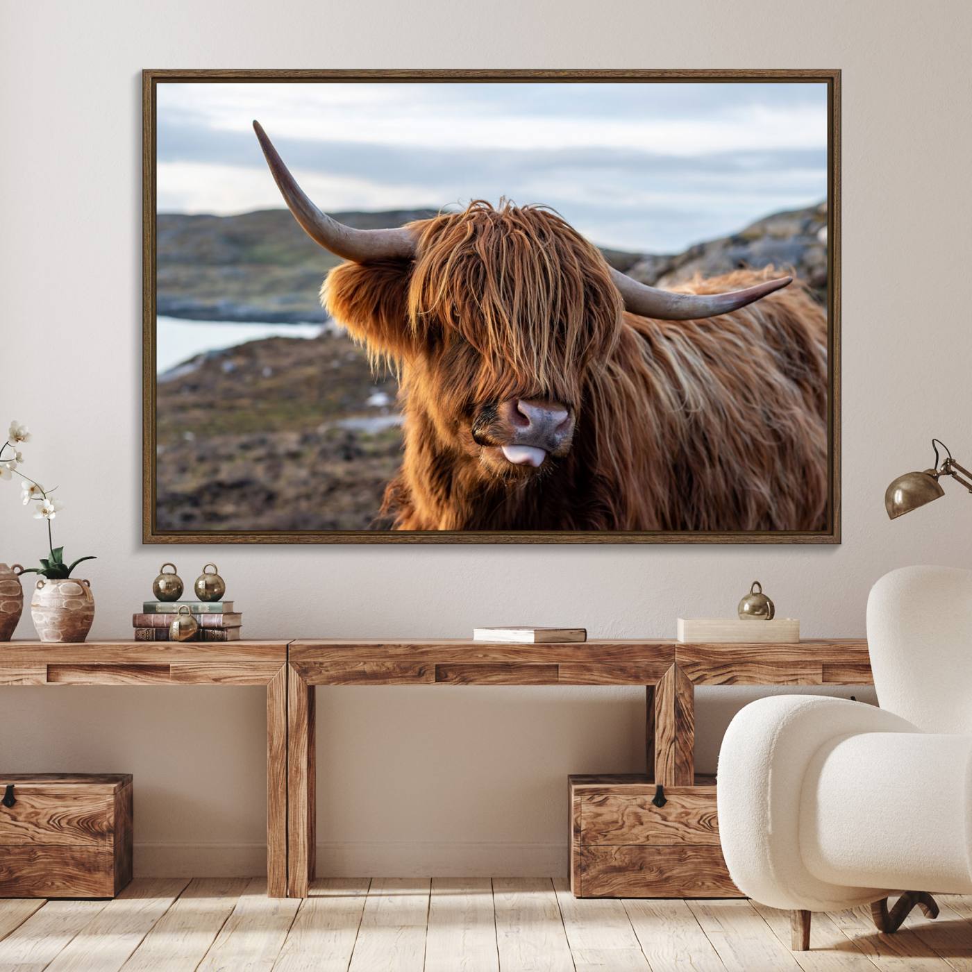 71222-MGV-FC-36X24_Walnut-Cuddly Highland Cow Canvas Photo Wall Art Print Highlands Art Cute Animal Wall Art