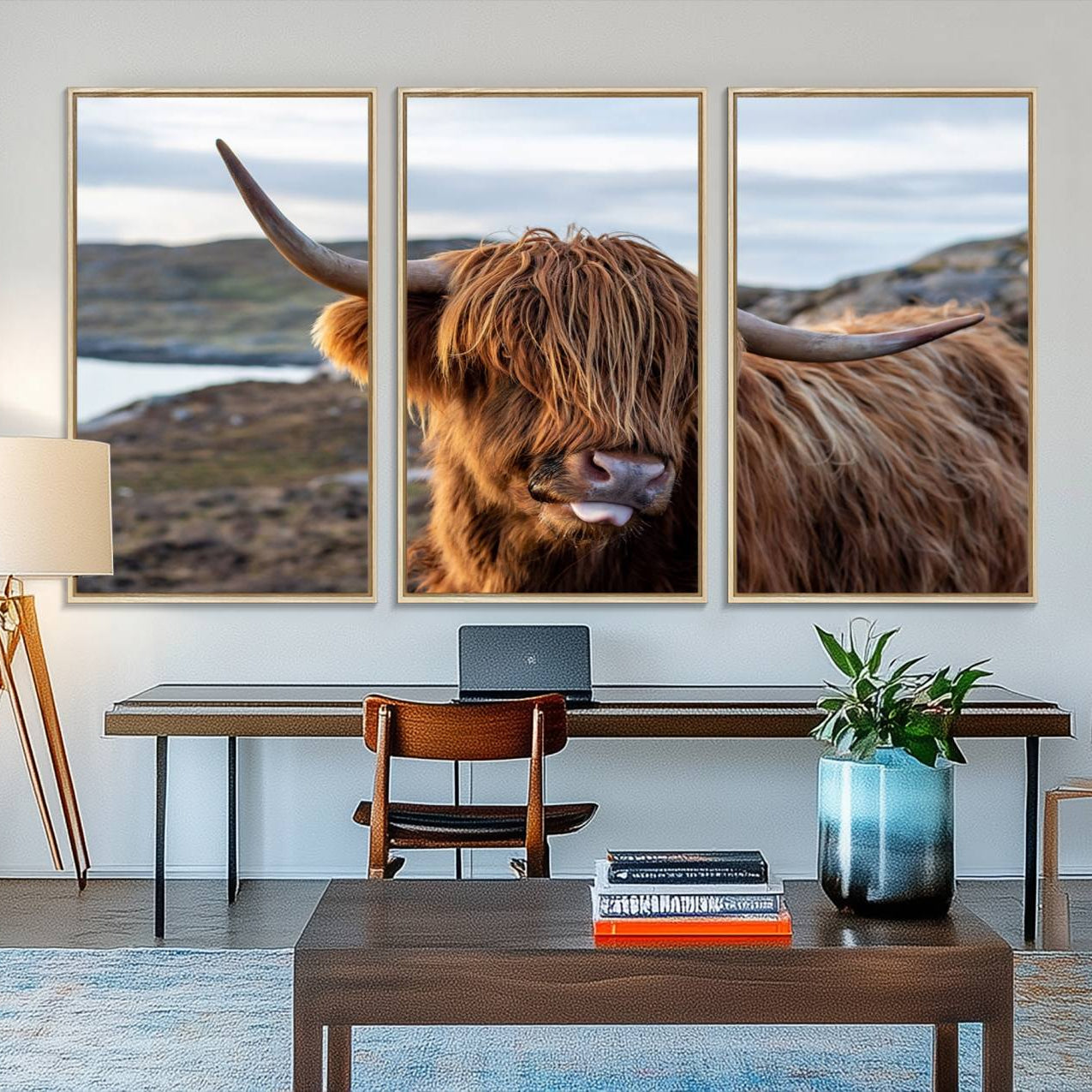 71222-MGV-FC-48X32-3P_Natural-Cuddly Highland Cow Canvas Photo Wall Art Print Highlands Art Cute Animal Wall Art
