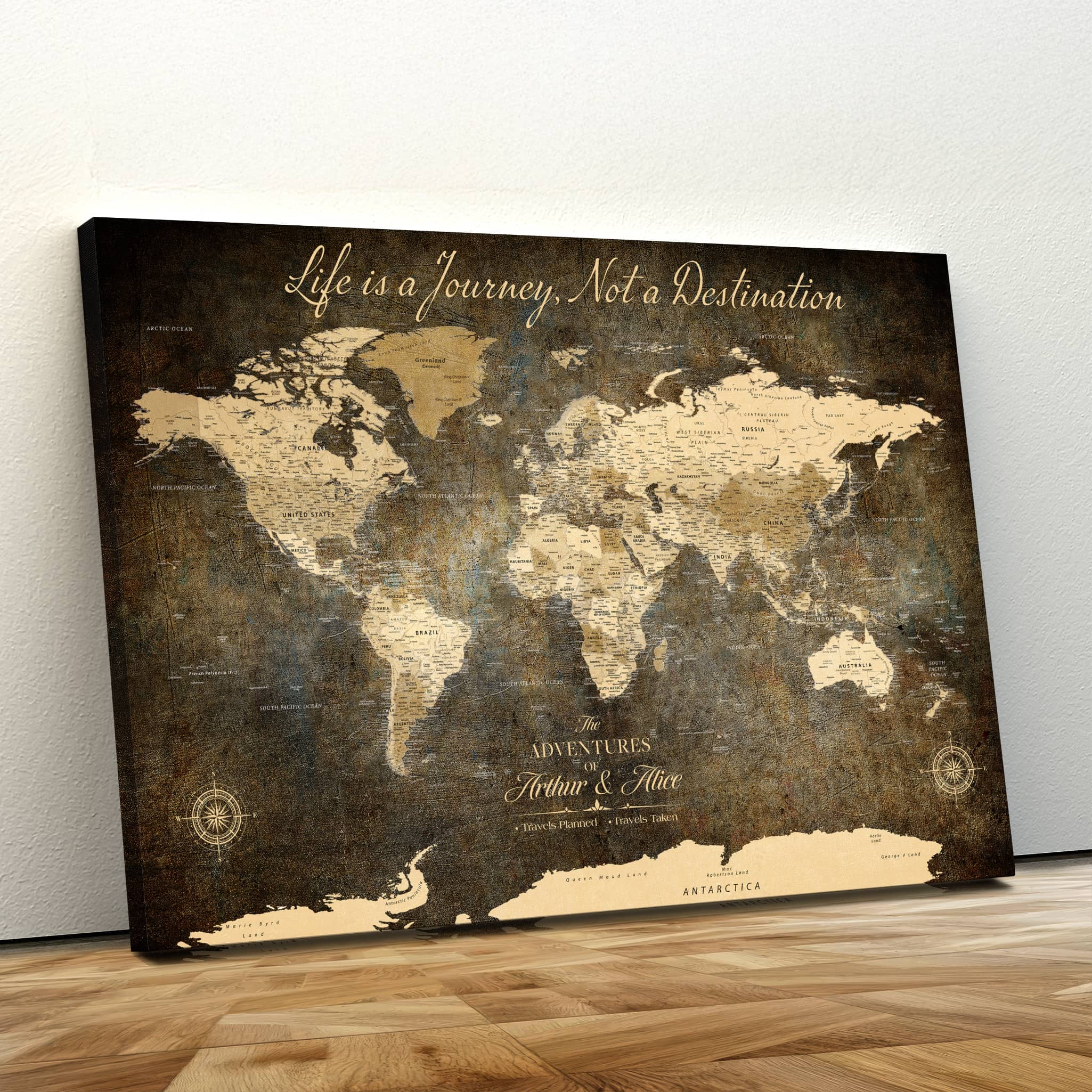 -Personalized Push Pin World Map Canvas – Custom Framed Travel Tracker Wall Art, Large Adventure Map with Pins for Home, Office